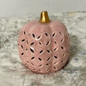 Pink Ceramic Pumpkin Decor with Gold Stem